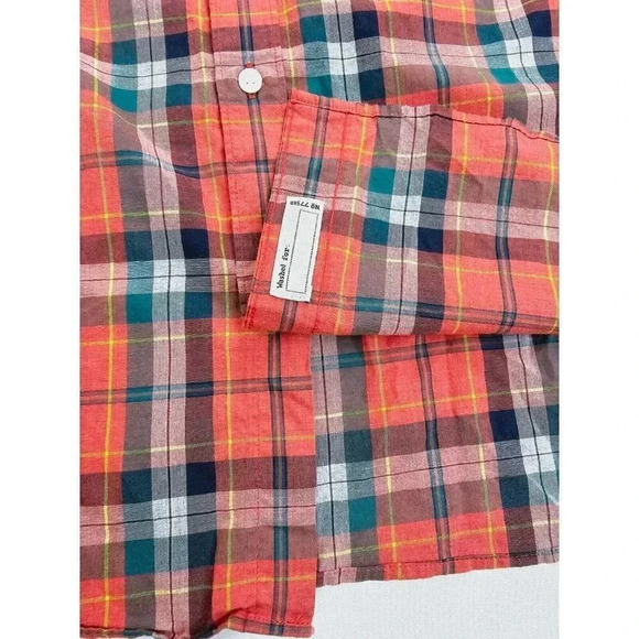 J. Crew Slim Large Men's Red Green Yellow Check Button Down Long Sleeve Cotton - Picture 8 of 12